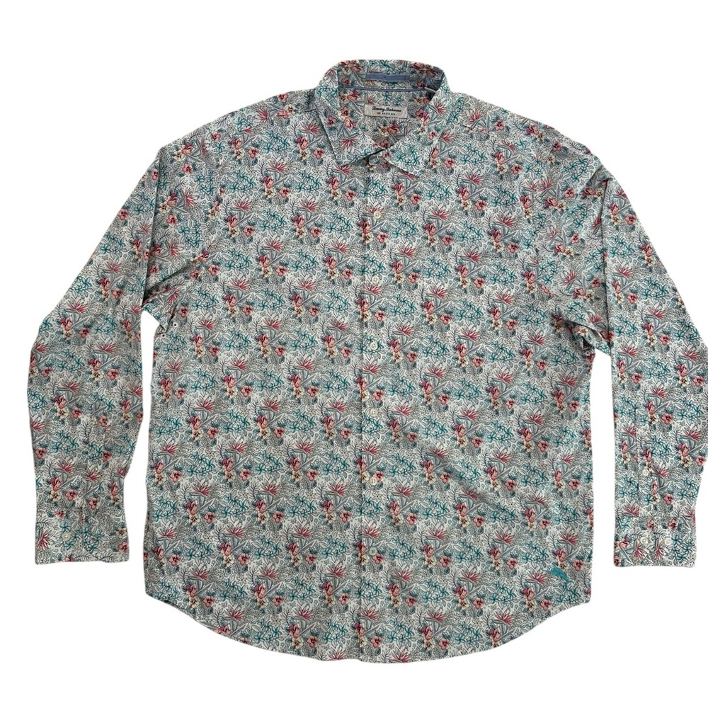 TOMMY BAHAMA ISLAND ZONE THE SIESTA KEY GARDENS CORAL HAZE MEN NYLON SHIRT XL